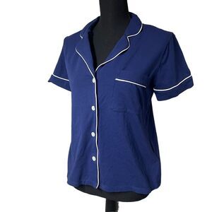 J Crew Navy Contrast Piping Collared Sleep Shirt N0407